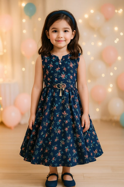 Girls Floral Print Rayon A-Line Casual Dress