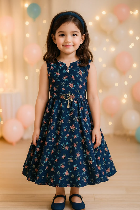 Girls Floral Print Rayon A-Line Casual Dress