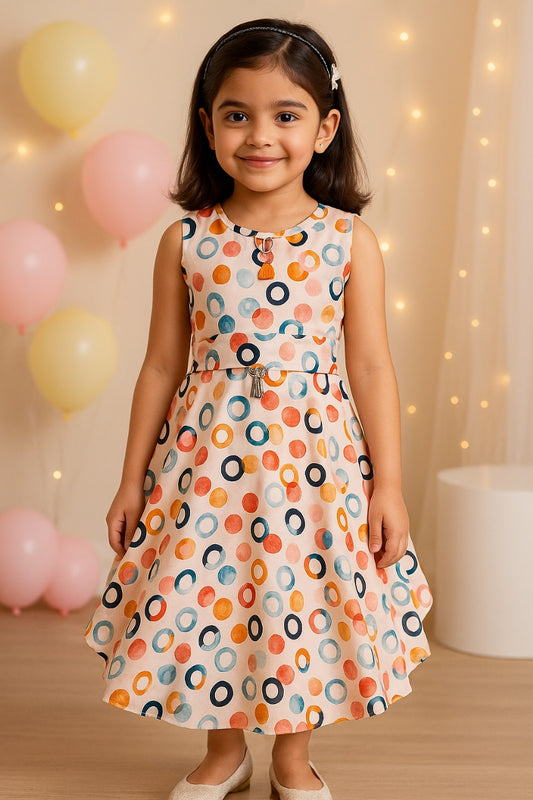 Girls Polka Print Fit and Flare Sleeveless Frock Dress