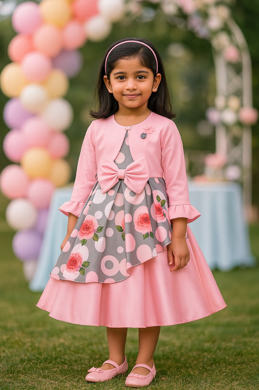 Wish Karo Baby Girls Partywear Frocks Dress For Girls with Jacket (fe2803pnk)