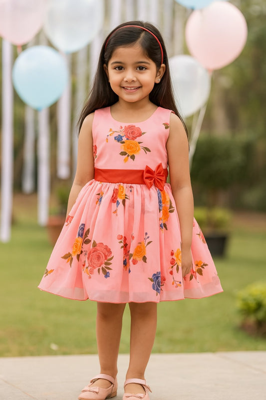 Girls Floral Printed Fit and Flare Dress