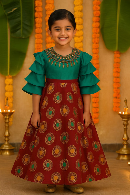 Girls Embellished A-Line Maxi Ethnic Dress