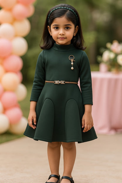 Wish Karo Baby Girls' Knee Length Dress(fe2698grn)