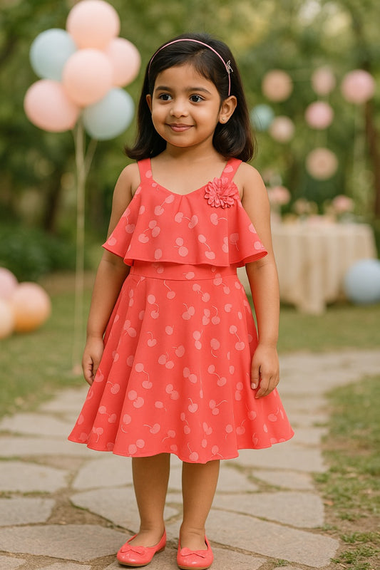Baby Girl's Cherry Print Casual Summer Frock-(csl338pch)