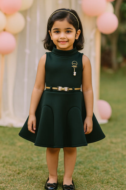 Wish Karo Baby Girl's A-Line Knee Length Dress(fe2438grn)