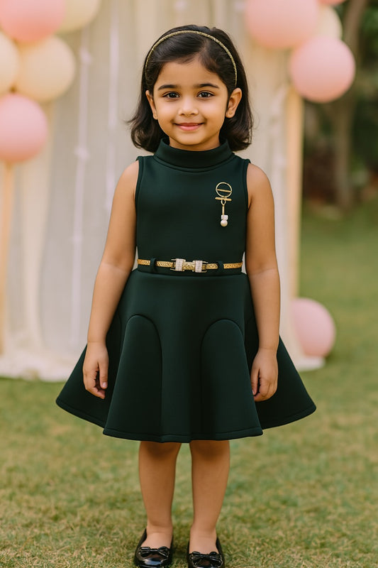 Wish Karo Baby Girl's A-Line Knee Length Dress(fe2438grn)