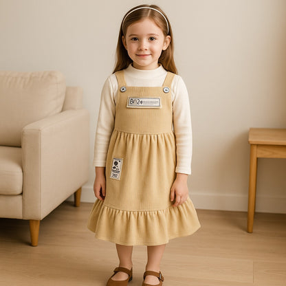 Girls Printed Top and Pinafore Dungaree Set