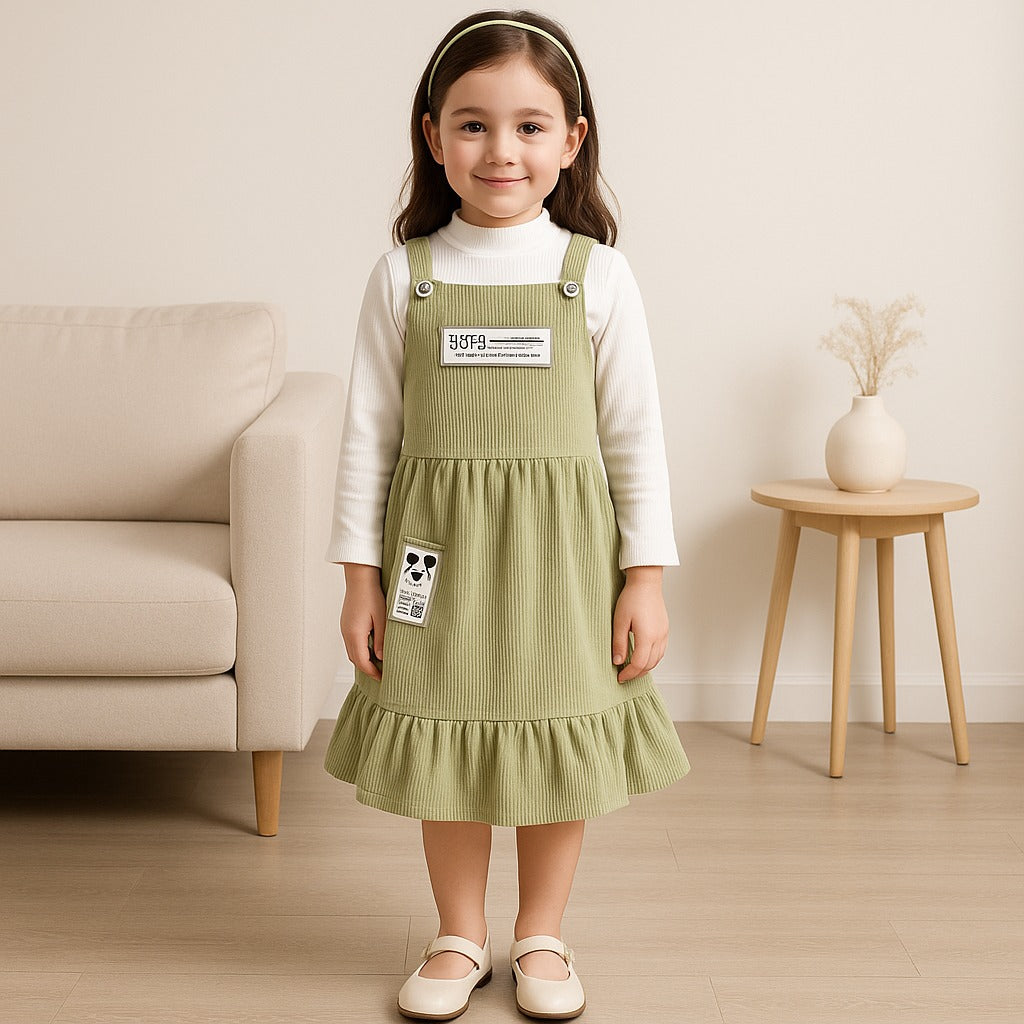 Girls Printed Top and Pinafore Dungaree Set