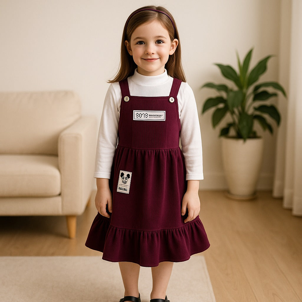 Girls Printed Top and Pinafore Dungaree Set