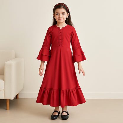 Girls Embroidered Bell Sleeve Fit and Flare Frock Dress