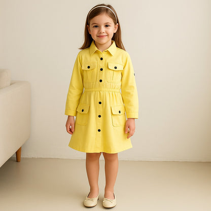 Girls Full Sleeve Solid Fit and Flare Frock Dress