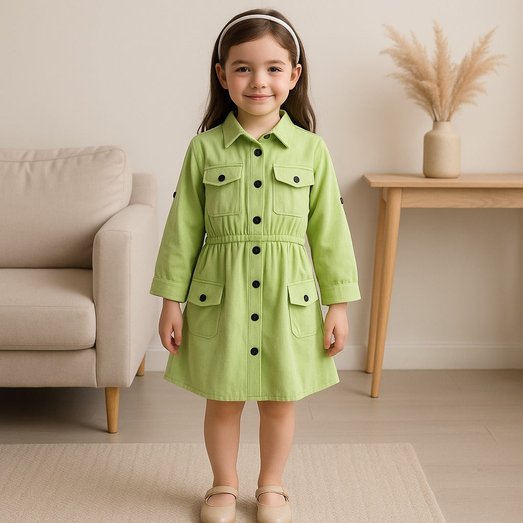 Girls Full Sleeve Solid Fit and Flare Frock Dress