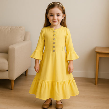 Girls Embroidered Bell Sleeve Fit and Flare Frock Dress
