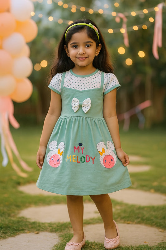 Girls Embroidered Cartoon Bow Cotton Casual Dress
