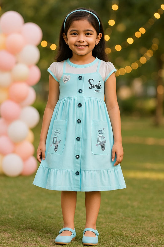 Girls Printed Fit and Flare Cap Sleeve Frock Dress