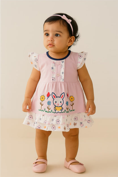 Girls Embroidered Cap Sleeve Frock Dress With Brief