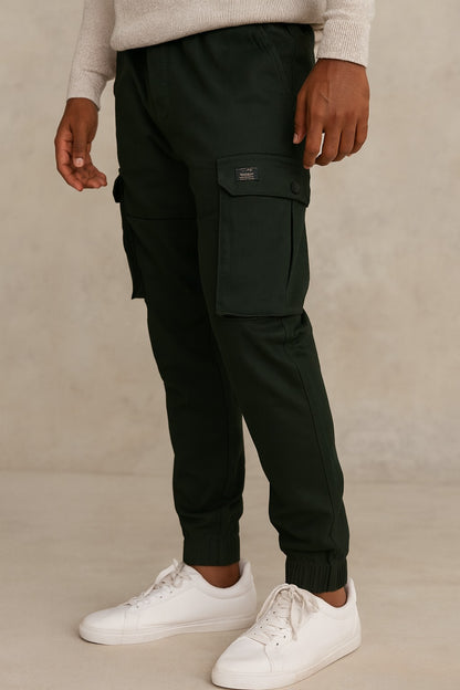 Men’s Cotton Cargo Pants | Comfortable Casual Wear with Multi Utility Pockets | Elastic Waist & Cuffed Jogger Fit
