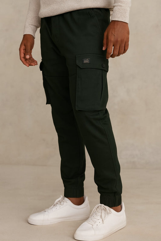Men’s Cotton Cargo Pants | Comfortable Casual Wear with Multi Utility Pockets | Elastic Waist & Cuffed Jogger Fit