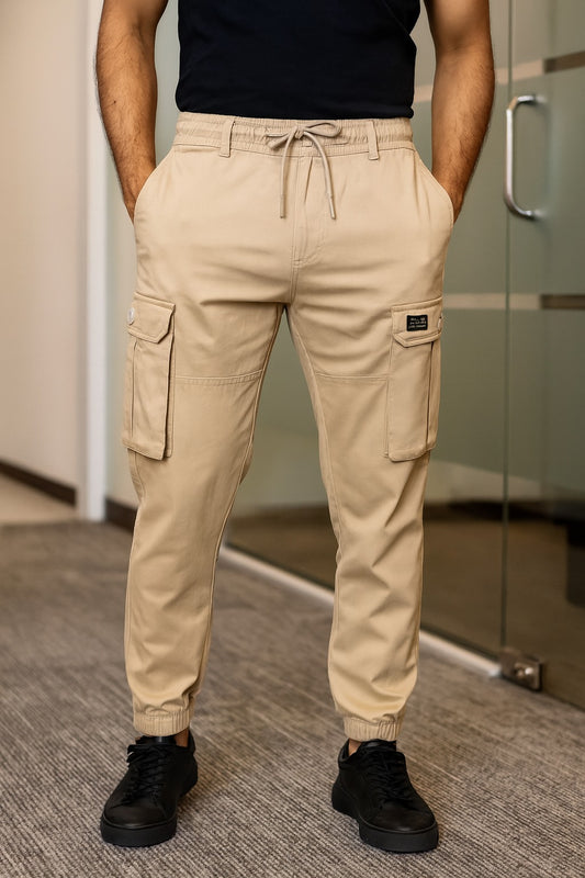 Men’s Cotton Cargo Pants | Comfortable Casual Wear with Multi Utility Pockets | Elastic Waist & Cuffed Jogger Fit