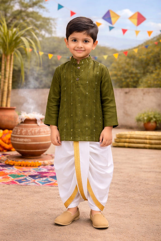Boys Traditional Art Silk Kurta and Dhoti Set