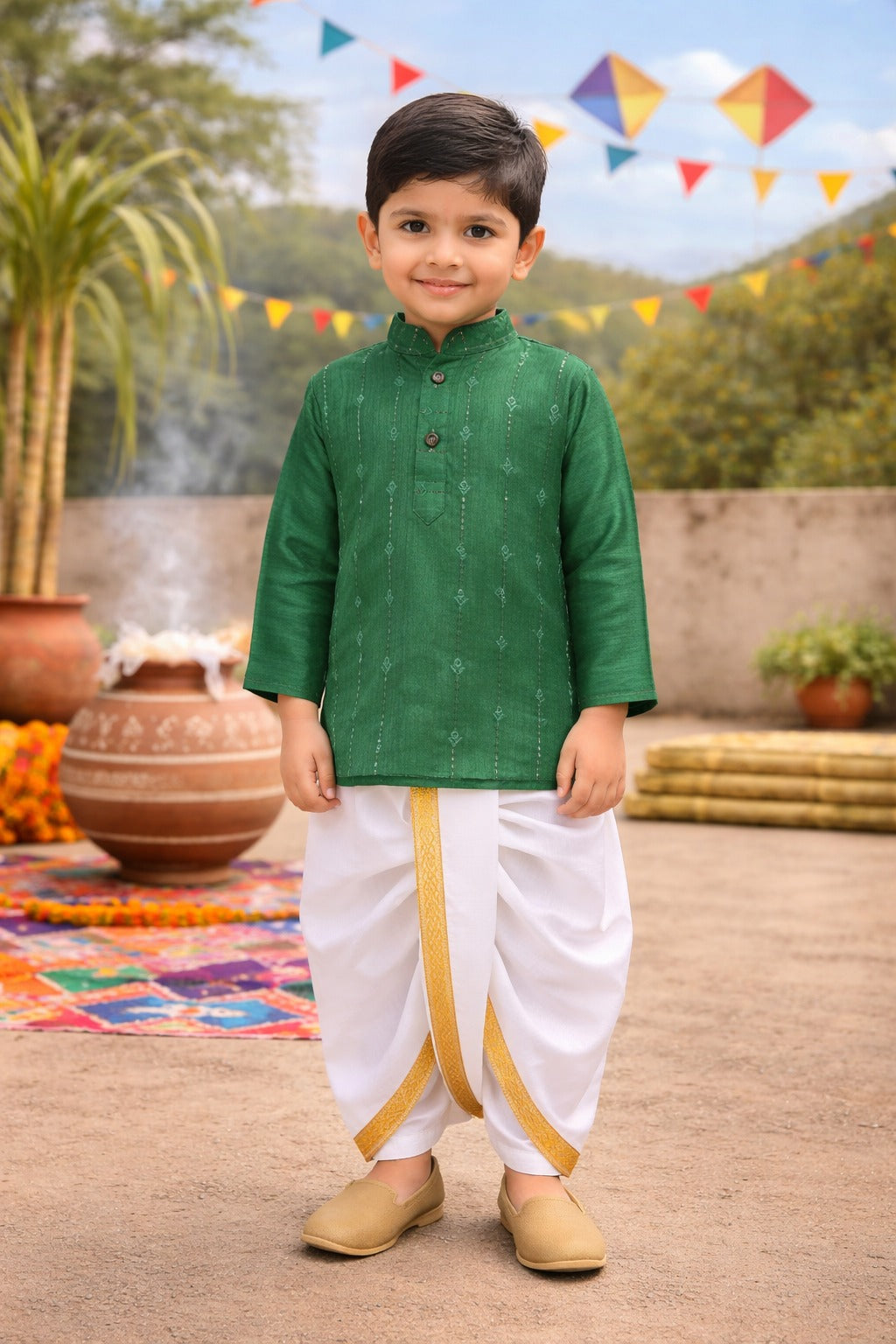 Boys Traditional Art Silk Kurta and Dhoti Set