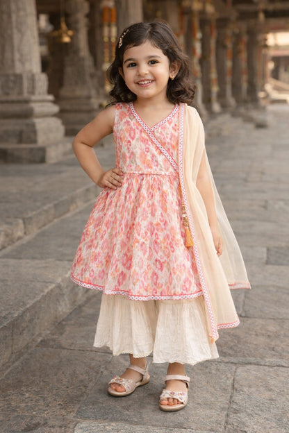 Girls Printed Lace Kurta with Sharara Set