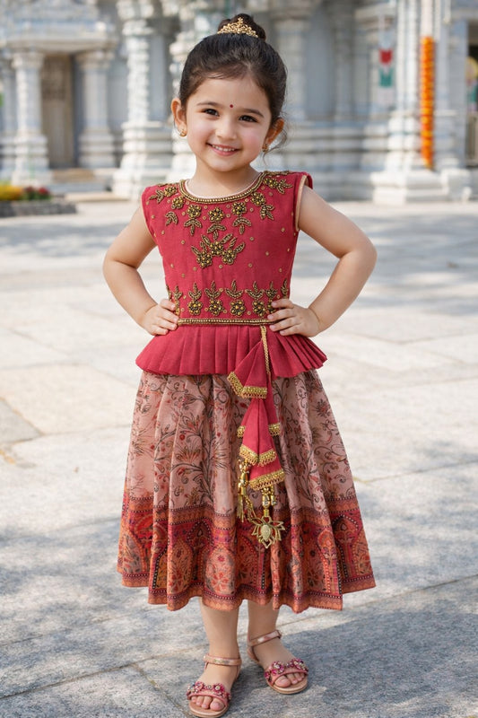 Girls Art Silk Embroidered Party Dress with Tassel Detail | Elegant Kids Festive & Occasion Wear