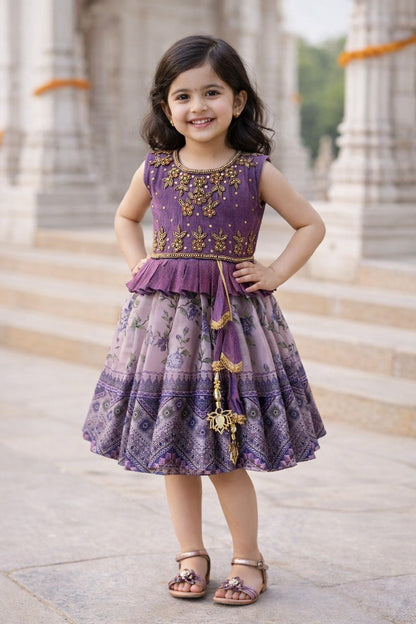 Girls Art Silk Embroidered Party Dress with Tassel Detail | Elegant Kids Festive & Occasion Wear