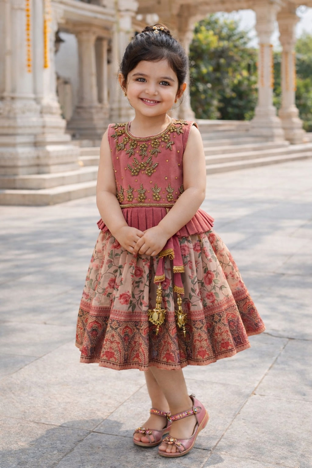 Girls Art Silk Embroidered Party Dress with Tassel Detail | Elegant Kids Festive & Occasion Wear