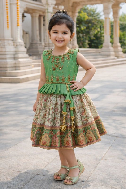 Girls Art Silk Embroidered Party Dress with Tassel Detail | Elegant Kids Festive & Occasion Wear