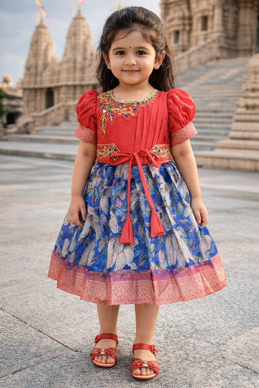 Girls Bead Embellished Floral Zari Ethnic Dress fep3529