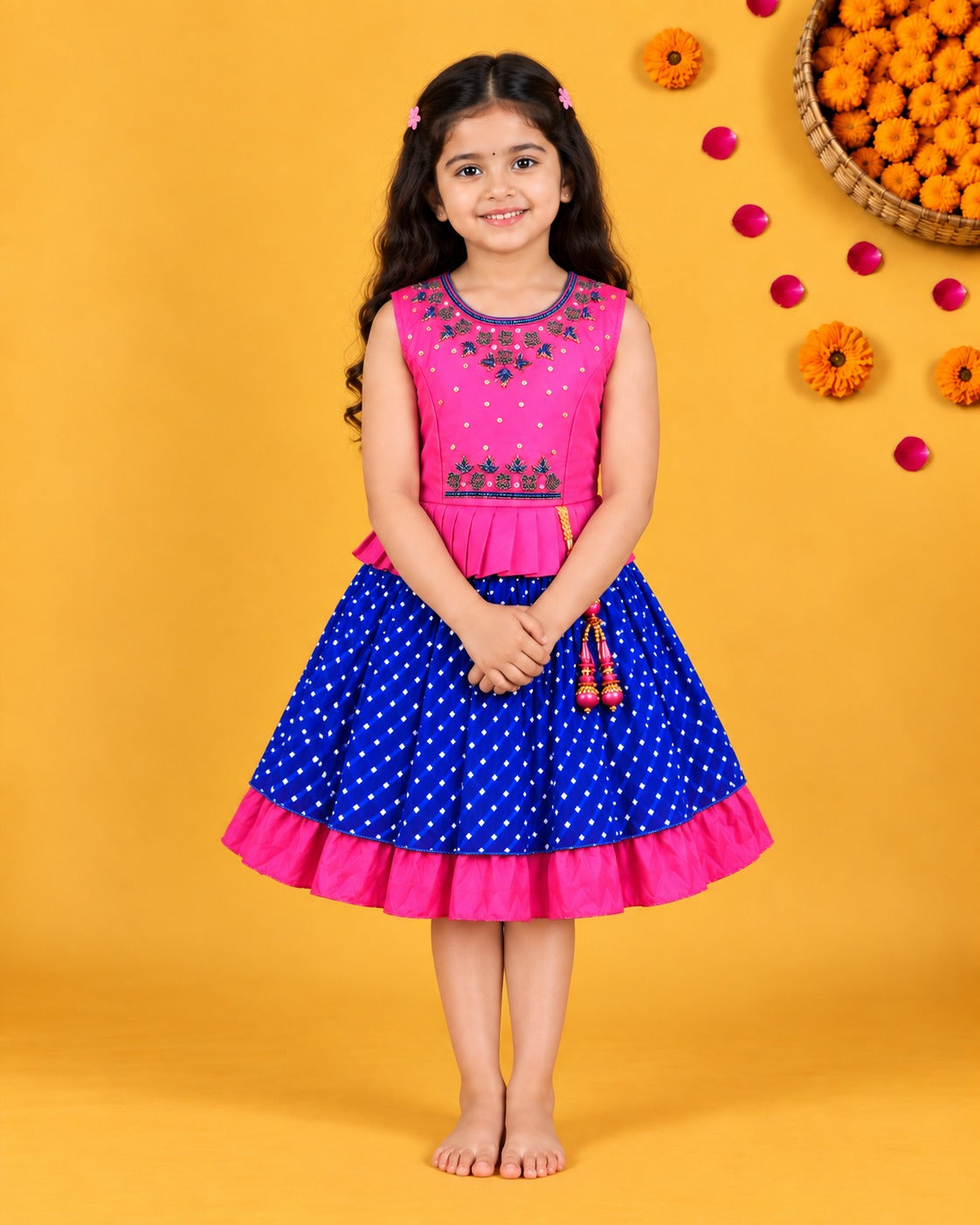 Girls Layered Bead Embellished Ethnic Dress