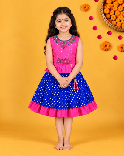 Girls Layered Bead Embellished Ethnic Dress