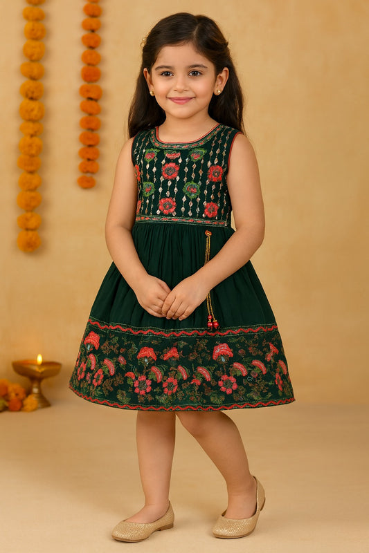 Girls Embroidered Fit and Flare Frock Dress