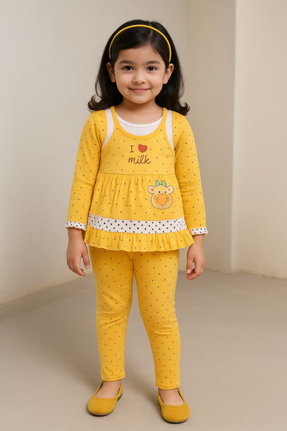 Girls Summer Polka Dot & Applique Top and Pant Set