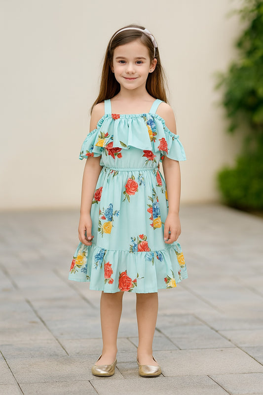 Girls Floral Print Fit and Flare Frock Dress