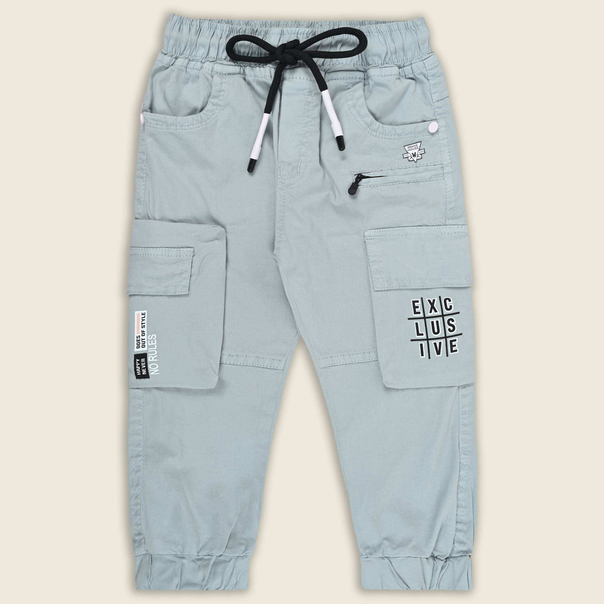 Boys Cotton Denim Cargo Joggers Printed Pants