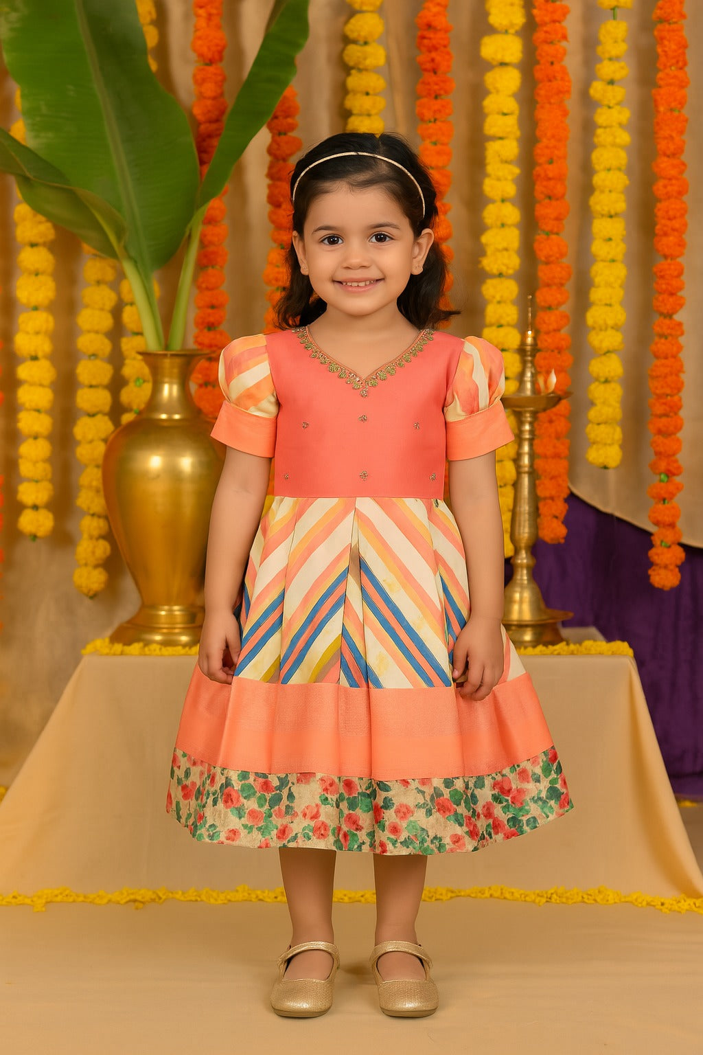 Girls Ethnic Floral Printed Frock Dress