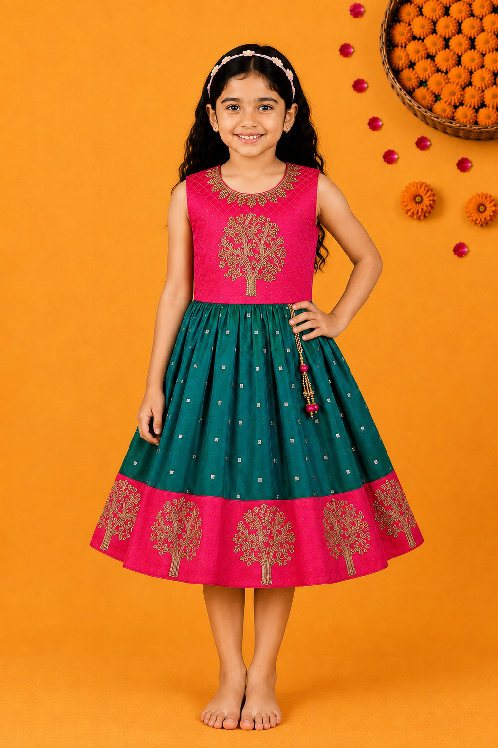 Baby Girls Silk Embroidered Ethnic Frock Dress