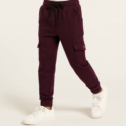 Boys Solid Cotton Cargo Trousers With Drawstrings