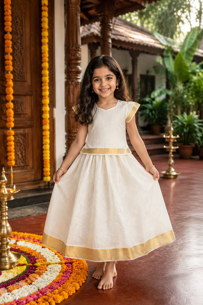 Baby Girls Onam Kasavu Top and Skirt Set for Onam