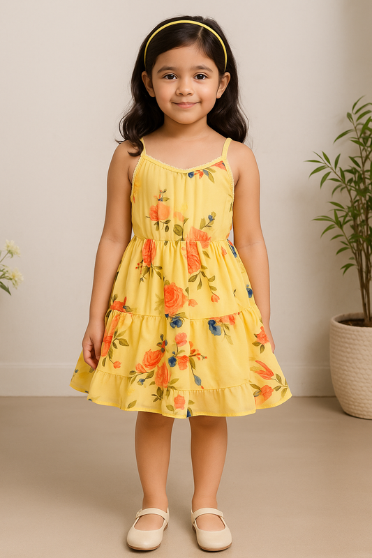 Girls Floral Printed Strappy Dress