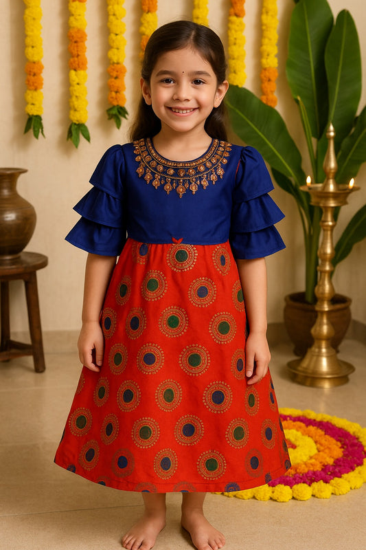 Girls Embroidered A-Line Maxi Dress