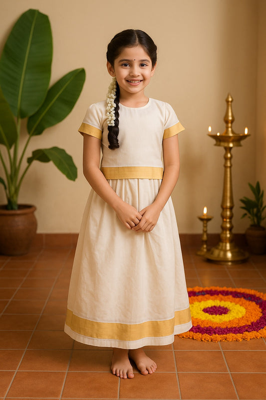 Elegant Kasavu Top & Skirt Set for Girls | Perfect Onam Attire