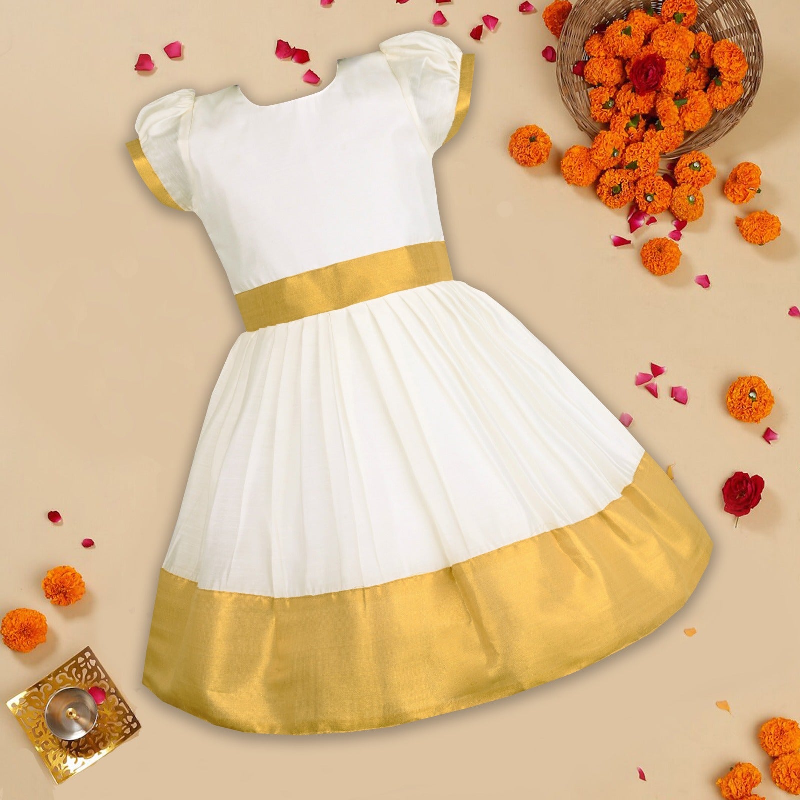 Buy Premium Onam Dress for Baby Girl Online | Girls Onam kasavu dress