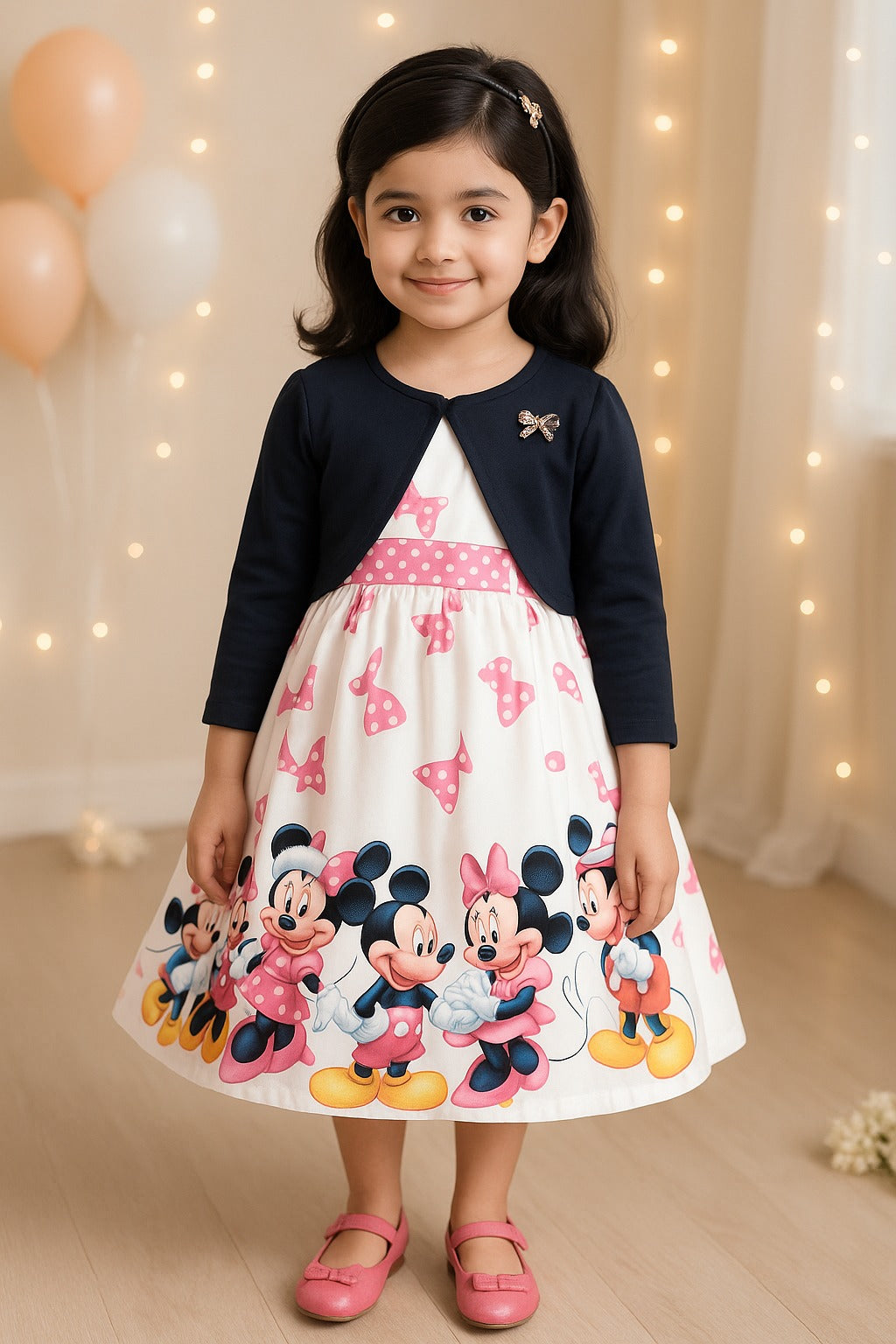 Girls Full Sleeve Graphic Print A-Line Frock Dress