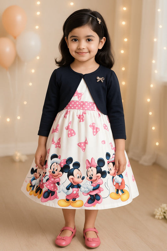 Girls Full Sleeve Graphic Print A-Line Frock Dress