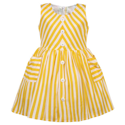 Girls Yellow & White Striped Button-Down Dress