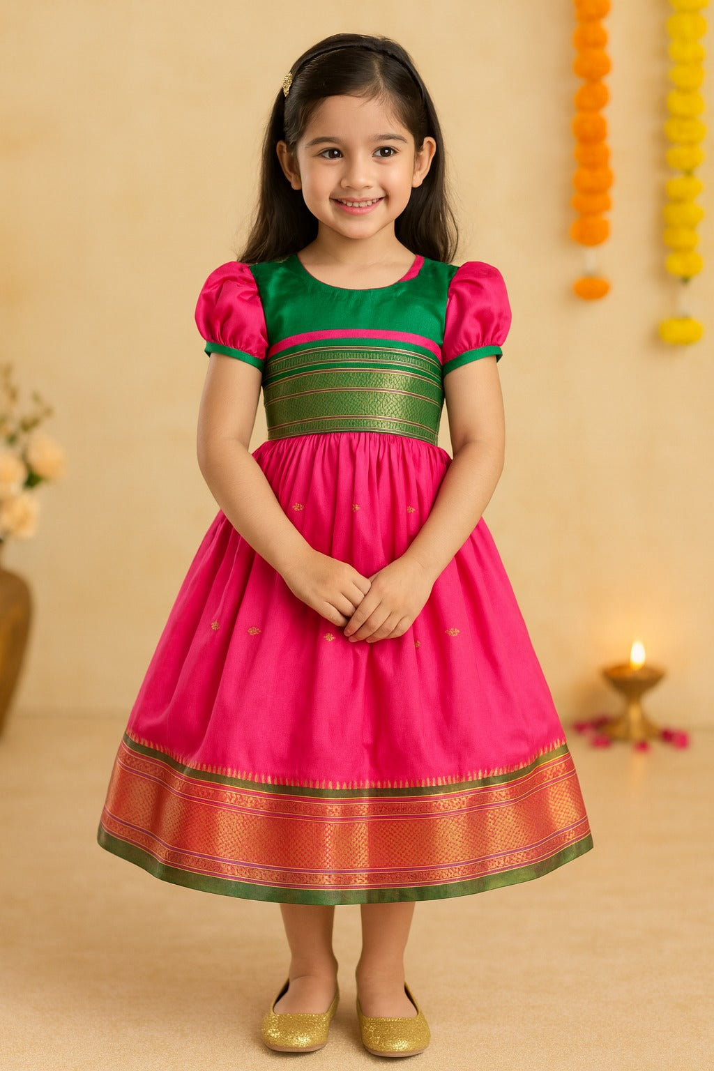 Girls Traditional Zari Border Ethnic Dress