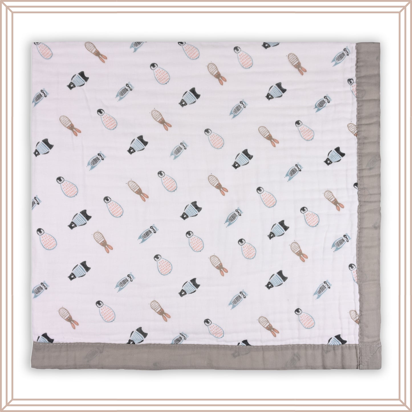Infants Grey Printed Muslin Blanket